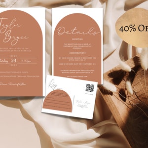 Rust Wedding Invitation Suite, Boho Wedding Invites, Warm Terracotta Wedding Invitation Suite Template