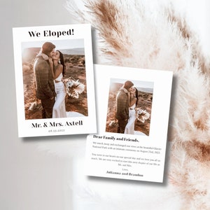 Minimalist Elopement Announcement Template, Printable Photo Elopement Card, Modern Wedding, Elopement announcement template