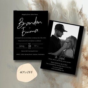 Photo Elopement Reception Template, Just The Two Of Us | Modern Minimalist Elopement Announcement, Boho, Destination Elopement Card