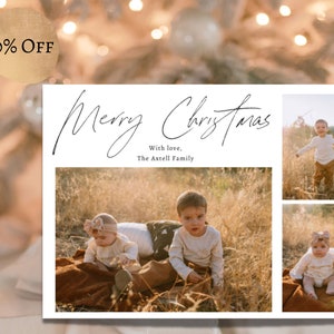 EDITABLE HAPPY HOLIDAYS Photo Holiday Card, Modern Minimalist Photo Family Christmas Template, Christmas Card