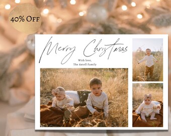 EDITABLE HAPPY HOLIDAYS Photo Holiday Card, Modern Minimalist Photo Family Christmas Template, Christmas Card