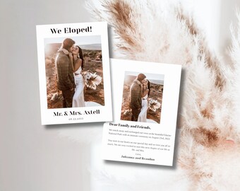 Minimalist Elopement Announcement Template, Printable Photo Elopement Card, Modern Wedding, Elopement announcement template