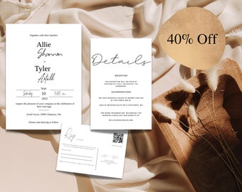 Minimalist Wedding Invitation Template Set, Wedding Invitation Template Download, Editable Modern Invite