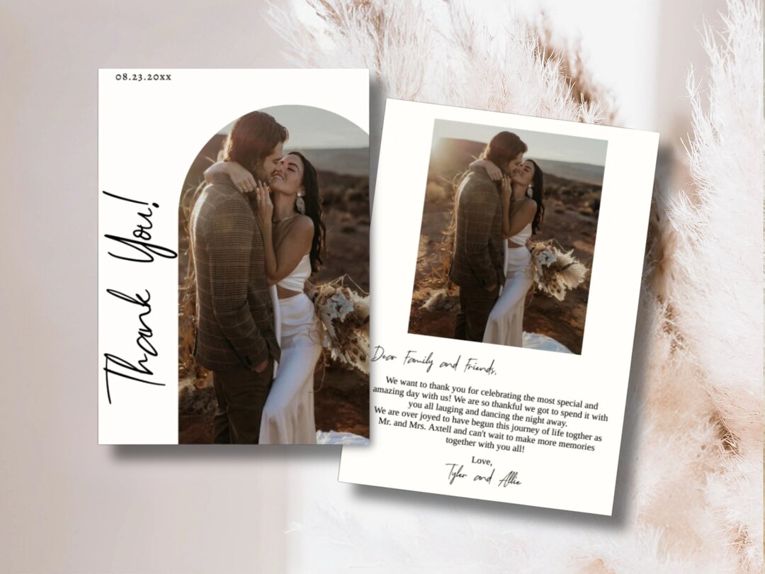 Minimalist Wedding Photo Thank You Card | Modern Wedding Thank You Card ...