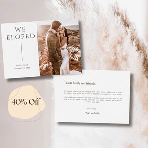 Minimalistische Boho Elopement Ankündigungs Vorlage. Druckbare Karte We Eloped. Bearbeitbare Hochzeitsfeier-Einladung. Elopement Ankündigung
