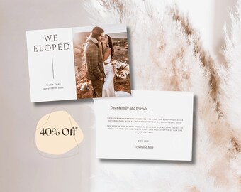 Minimalist Boho Elopement Announcement Template . Printable We Eloped Card . Editable Wedding Reception Invitation . Elopement Announcement