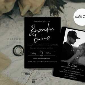Modern Elopement Reception Invitation Template | Editable Instant Download | Happily Ever After Party | Printable Dark Invite