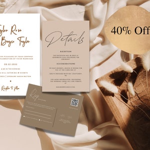 Minimalist Wedding Invitation Template Set, Editable Modern Wedding Invite, Instant Download