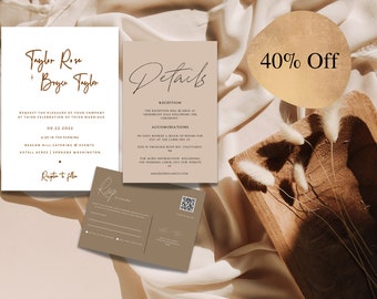 Minimalist Wedding Invitation Template Set, Editable Modern Wedding Invite, Instant Download