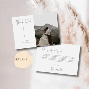 Tarjeta de agradecimiento con foto de boda, tarjeta de agradecimiento minimalista, plantilla de tarjeta de agradecimiento personalizada, tarjeta de agradecimiento simple, descarga digital boho