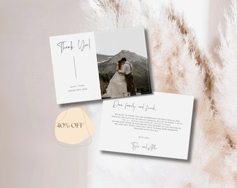 Biglietto di ringraziamento con foto di matrimonio, biglietto di ringraziamento minimalista, modello di biglietto di ringraziamento personalizzato, biglietto di ringraziamento semplice, download digitale boho