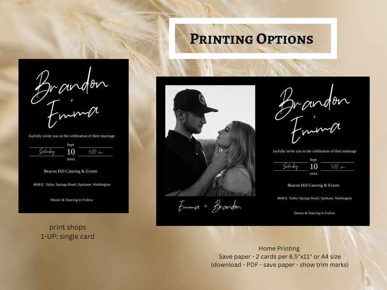 Black Wedding Invitation Black and White Wedding Invitation Simple