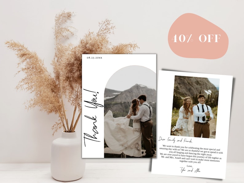 Modern Wedding Thank You Card | Minimalist Wedding Photo Thank You Card ...