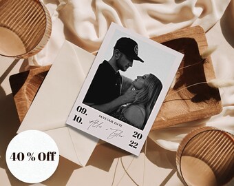 Photo Save The Date-uitnodiging, minimalistische Save Our Date-sjabloon, bewerkbare uitnodiging, met afbeelding