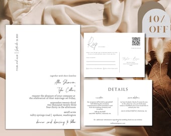 Minimalist Wedding Invitation Set - INSTANT DOWNLOAD - Modern wedding set, Simple - Elegant - Editable Template, Invite - RSV- Detail