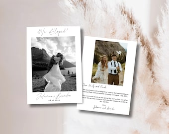 Minimalist Elopement Announcement Template, Printable Photo Elopement Card, Modern Wedding, Elopement announcement template