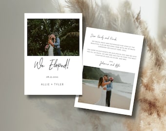 Modern Elopement Announcement Template, We Eloped Card, Minimalist Elopement Card with Photo, Digital Download