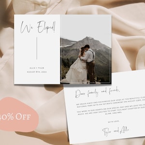 Photo Elopement Reception Invitation Template | Modern Minimalist Elopement Invite | We Eloped