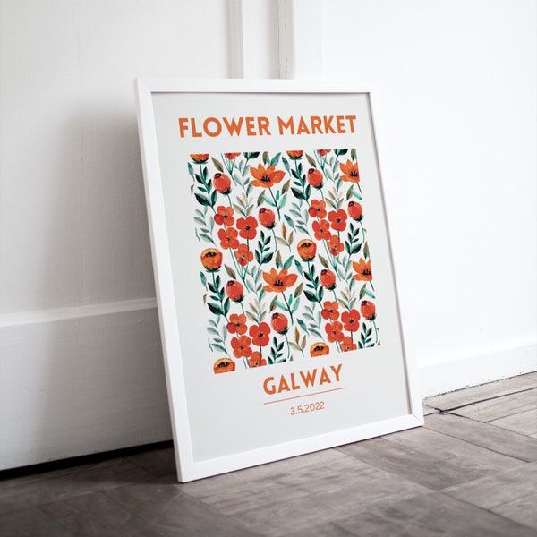 Galway flower market download art print, Ireland cities instant printable botanical poster