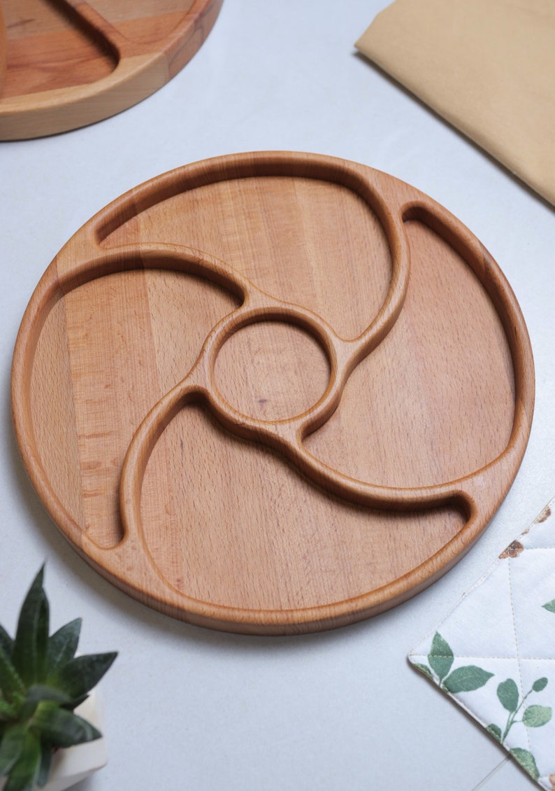 Separating Platter / Round Wood Plate / Dinnerware Etsy