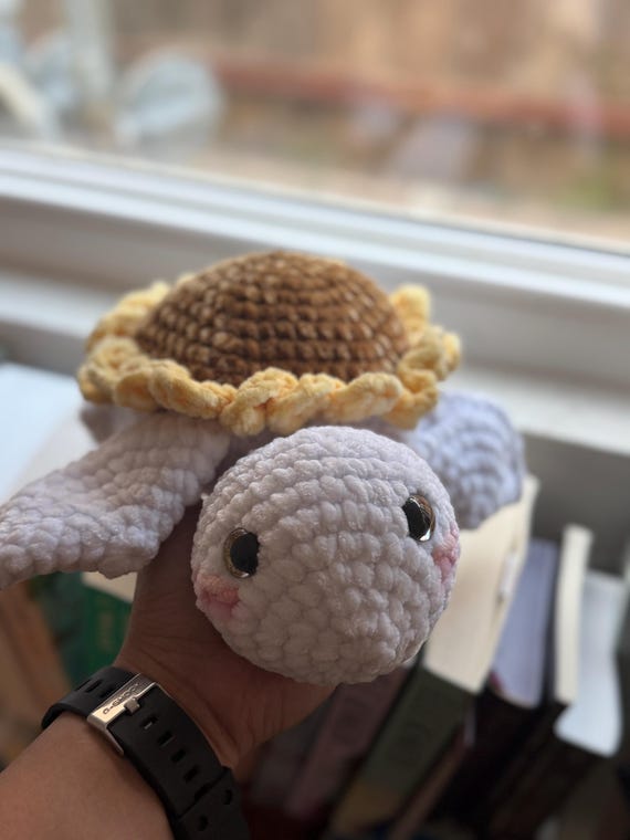 Sunflower Plushie Turtle with Micro Glass Beads
