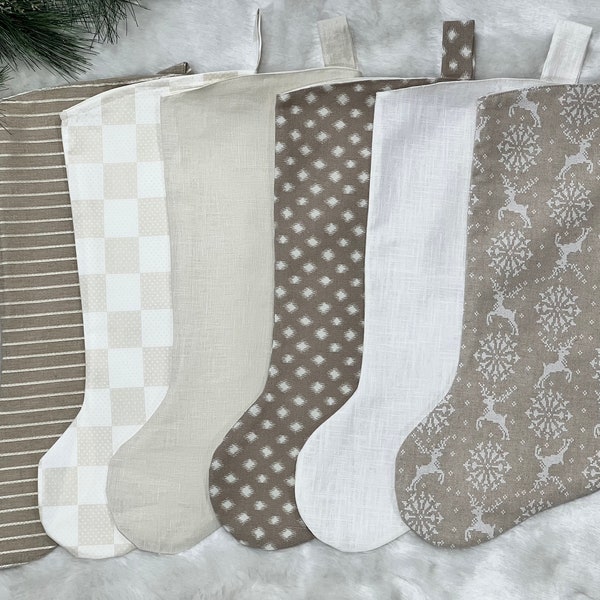 Minimalist Christmas Stocking | Linen Stocking | Scandinavian Stocking | Neutral Stocking | Farmhouse Christmas Stocking | Gold Stocking