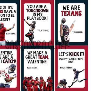 Tarjetas de San Valentín con el equipo de fútbol de los Texans: descarga digital imprimible