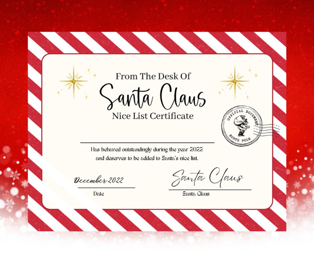 Printable Santa Nice List Certificate - Etsy
