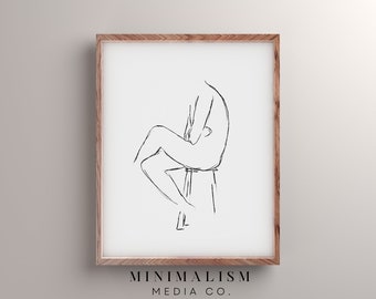 Male Figure Drawing, Black and White Minimalist Sketch Art, Original Art Prints, Gesture Drawing, Printable Wall Art, Aesthetic Art Print