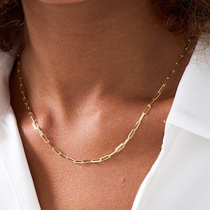 Collana a catena con graffetta in oro 14K, collana a catena a maglie, delicata collana con graffetta, catena con graffetta in argento 925K, collane per donna