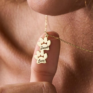 14k Gold Engraved Paw Necklace, Paw Print Name Necklace, Pet Memorial Necklace, Dog Paw Necklace, Tiny Paw Necklace, Christmas Gifts for Mom