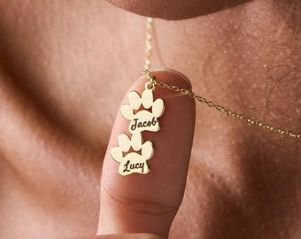 14k Gold Engraved Paw Necklace, Paw Print Name Necklace, Pet Memorial Necklace, Dog Paw Necklace, Tiny Paw Necklace, Christmas Gifts for Mom