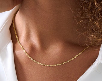 Collar de cadena de giro de oro de 14K, collar de Singapur retorcido, collar de cadena de cuerda delgada, collar de capas, collar de cadena de oro retorcido