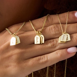 14k Gold Mini Bar Necklace, Engraved Bar Necklace, Mini Tags Necklace, Personalized Gift for Her, Bar Initial Necklace, Engraved Tag Pendant