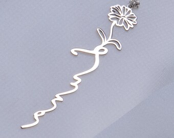 Collier Nom personnalisé avec fleur de naissance, Collier Nom de fleur d’or, Cadeau de Noël, Cadeau personnalisé pour elle, Collier Nom floral