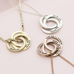 Custom Russian Rings, Personalized Family Necklace, Interlocking Circle Necklace, Kids Name Ring, Linked Ring Necklace, Gifts for Mom