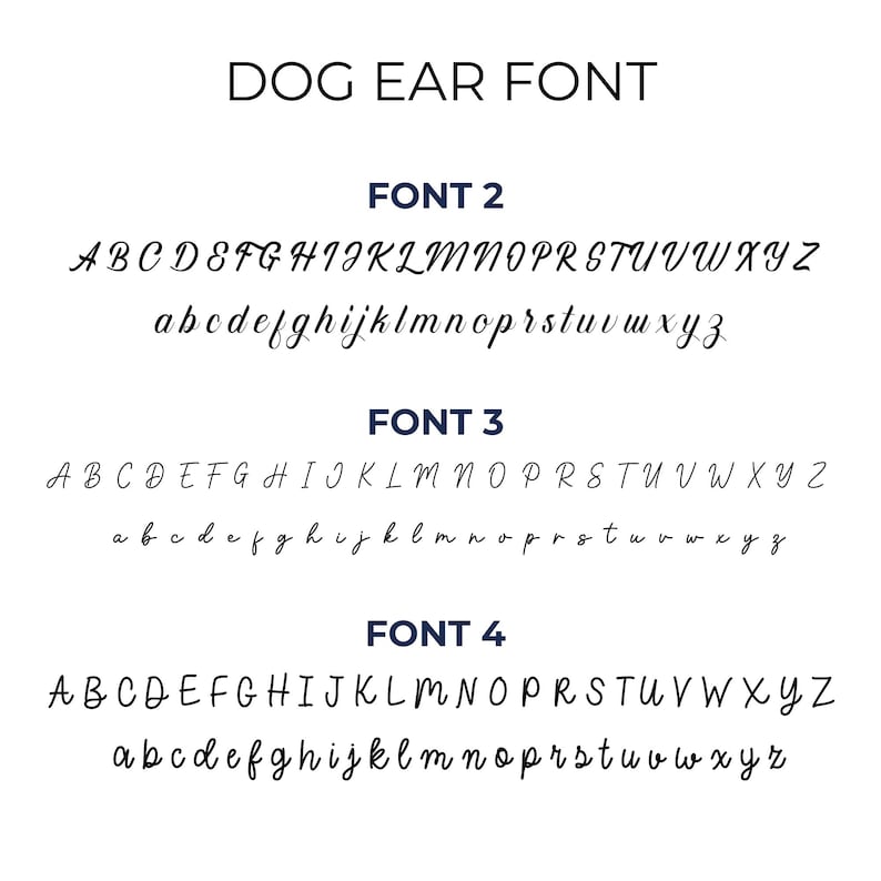May include: A graphic showing three different fonts labeled "Font 2", "Font 3", and "Font 4". Each font shows the alphabet in uppercase and lowercase letters. The fonts are all handwritten and have a casual, playful style.