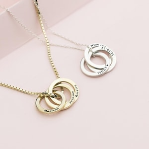 Personalized Family Necklace, Interlocking Circle Necklace, Custom Ring Necklace, Multiple Linked Ring Necklace, Family Gifts for Mom