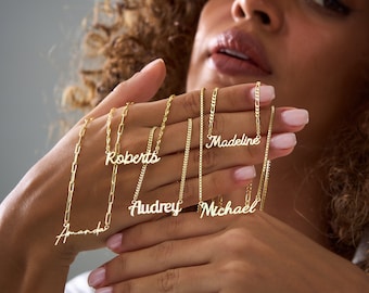 14k Gold Name Necklace, Custom Name Necklace, Personalized Gifts for Her, Custom Nameplate Jewelry, Mama Necklace, Mothers Day Gifts for Mom
