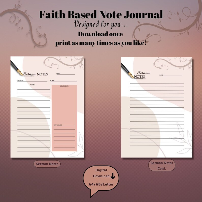 Printable Sermon Notes Church Note Bible Note Taking - Etsy