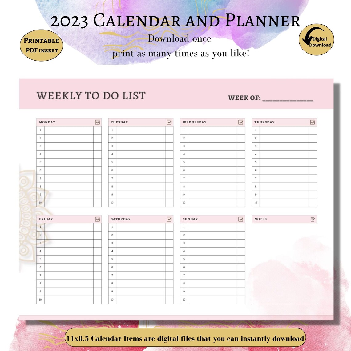 2023 Planner Year at a Glance Calendar Monthly Printable Etsy