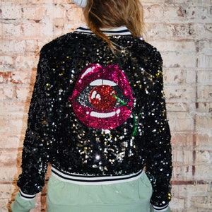 Cherry Hot Lips Sequin Disco Jacket