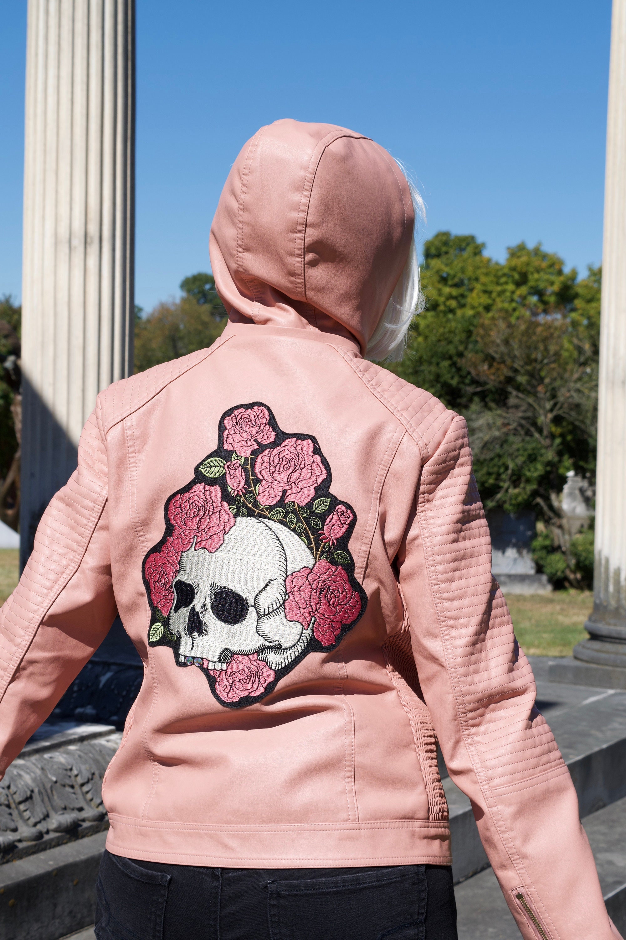Pink Punk Skull Vegan Leather Hooded Jacket Fur Lined Roses - Etsy