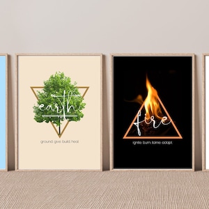 Set of Four Earth Elements Wall Print, Four Elements, Earth, Air, Fire, Water, Alchemy Symbols.