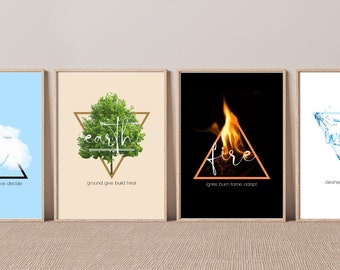 Four Elements Art Print Set: Earth, Air, Fire, Water (Digital Download)