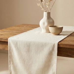 Runner da tavolo in cotone e lino, runner da tavolo color crema personalizzato, runner da tavolo extra lungo vintage