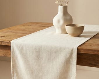 Cotton Linen Table Runner, Cream Table Runner Custom, Extra Long Table Runner Vintage