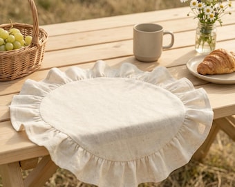 Round Ruffled Placemats for Table, Custom Placemats Set, Linen Placemats Washable, Farmhouse Decor