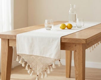 Macramè Table Runner Rettangolare, Pizzo all'uncinetto Elegante Hollow Mesh Tovaglia per Rustico, Uncinetto | IT