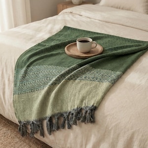 Grüne Decke für Bett, gewebte türkische Decke, Baumwolldecke Couch, leichte Sommerdecke